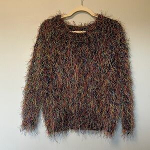 Multicolor Fuzzy Confetti Feather Fun Rainbow Women's Sweater